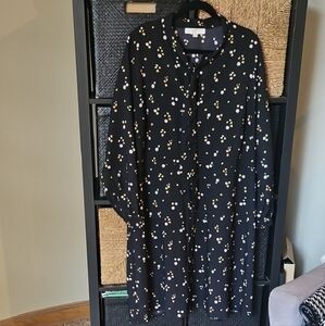 LOFT Navy Floral Long Sleeve Dress